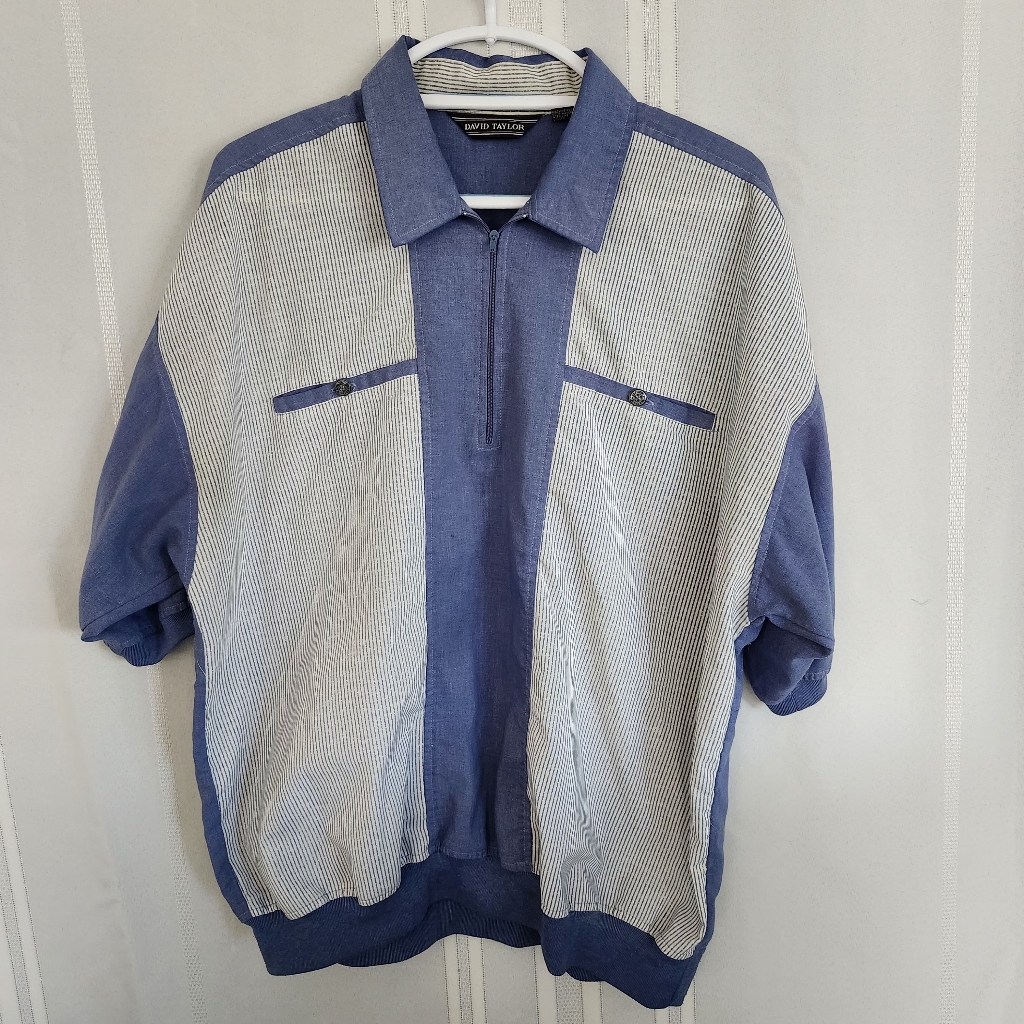 Vintage David Taylor Blue And White Striped Polo Shirt Vintage David Taylor Blue And White Striped Polo Shirt